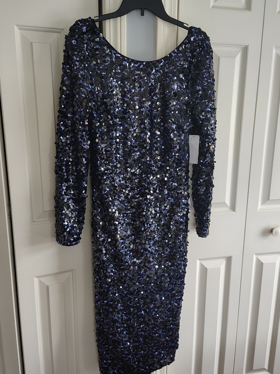 Dress the Population Dresses & Skirts - Dress The Population Sequin Dress in Navy - Elegant Long-Sleeve Dress XXL